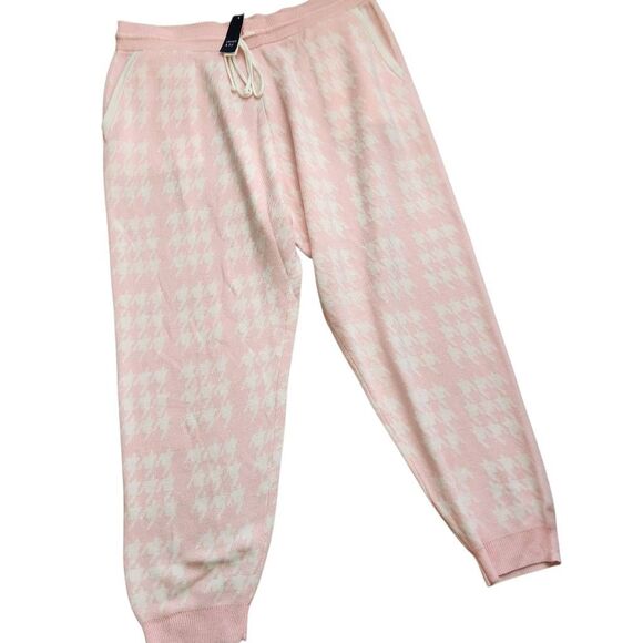 Crown & Ivy Sweater Joggers XXL Houndstooth Pink Athleticwear Loungewear New - Picture 2 of 5